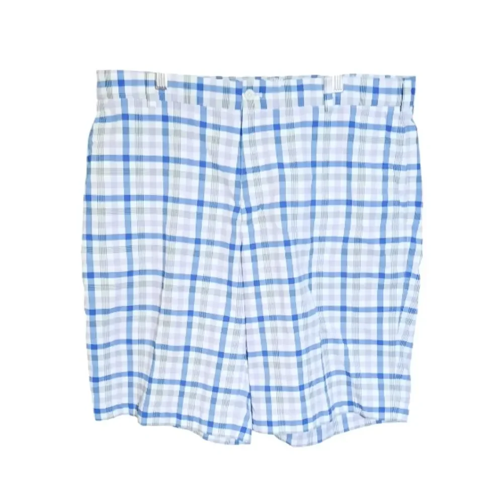 Nike Golf Mens Dri Fit Blue and Tan Plaid Slant Pockets Golf Shorts Size 36